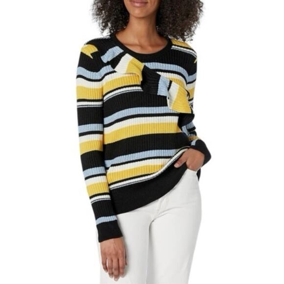 Parker Montego Striped Ruffle Accent Wool Blend Sweater Small - Picture 1 of 6